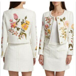 new DEREK LAM 10 CROSBY Penelope Floral Embroidered Crew Neck Jacket 257 2T1M0